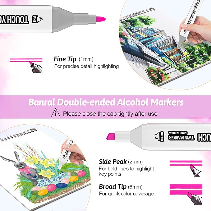 Banral 262 Colors Dual Tip Alcohol Based Markers, Twin Sketch Art Marker Set for Artists Adult Coloring Drawing Sketching Card Making Illustration, Premium Brush Pens with Case