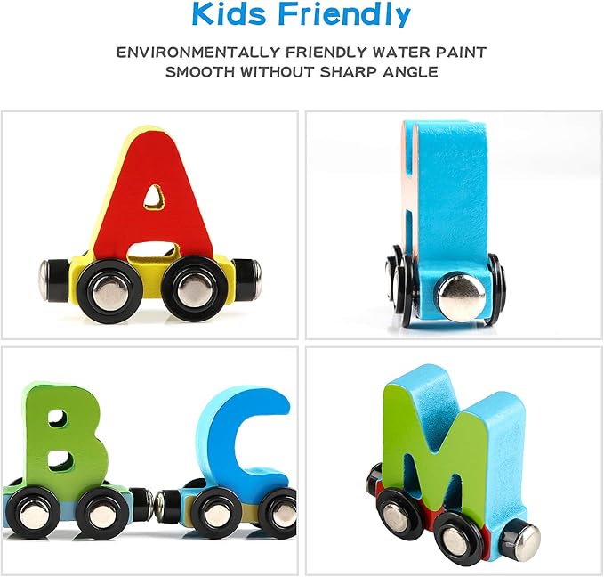 Wondertoys 27 PCS Wooden Alphabet Train Toy Wooden Magnetic Alphabet ABC Train Set