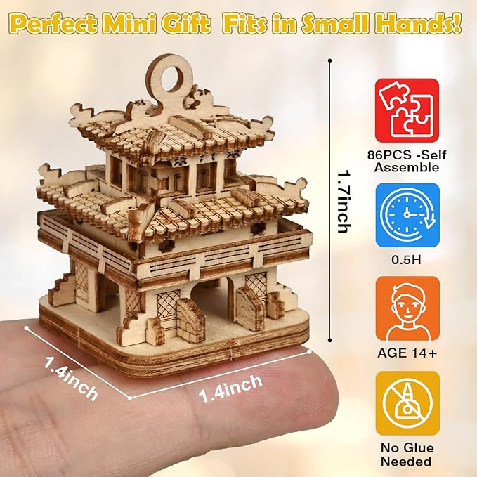 3D Wooden Puzzle for Adults - Chinese Architecture Building Kit (86PCS Cloud Tower), DIY Model Kit, Cool Desk Decor, No Glue Needed Gift for Men & Teens 14+