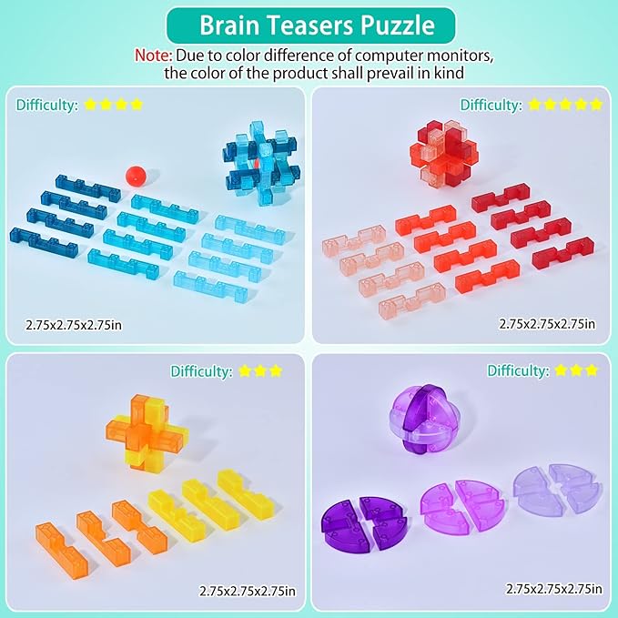 Brain Teasers Puzzle for Kids and Adults, 3D Unlock Interlock Puzzles Box, Mind Test Challenge Game, Thinking Games for Family Game Night