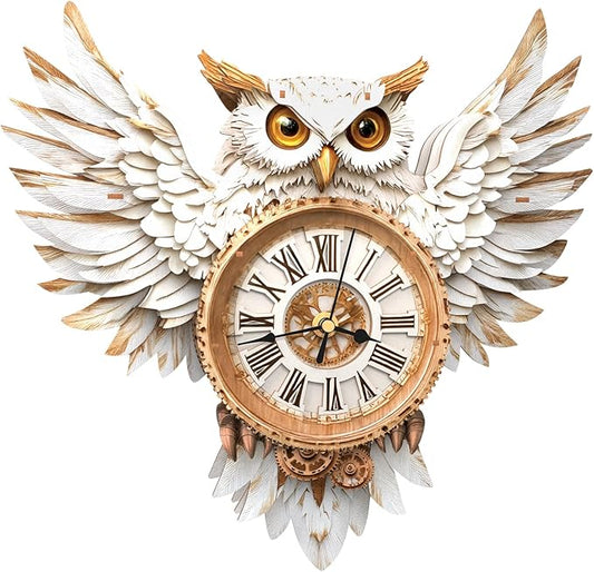 KAAYEE 3D Puzzle for Adult, Wooden Snowy Owl Pendulum Clock Mechanical Model Kit, 31 PCS DIY Vintage Wall Clock Building Kit, Creative Craft Gift for Birthday Home Decor (Battery Not Included)