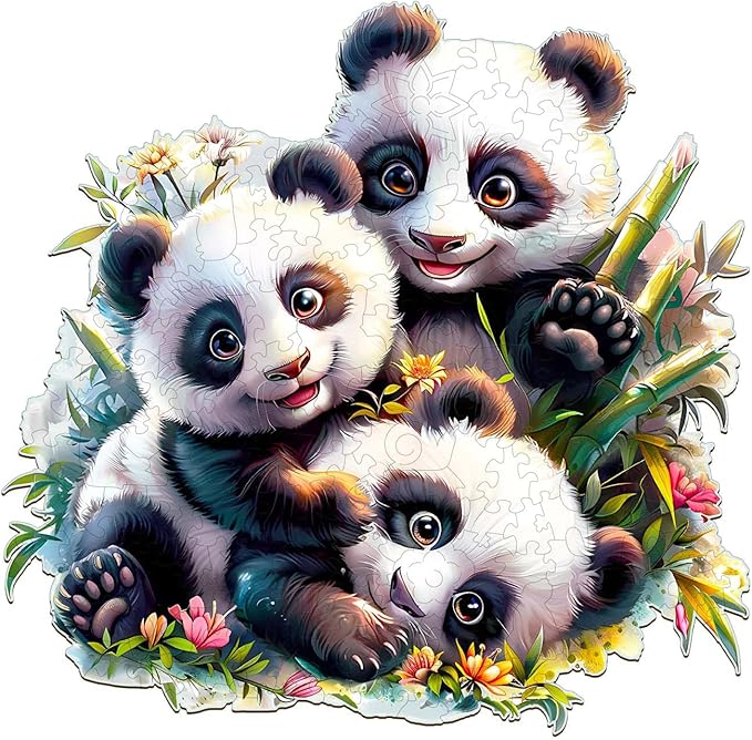 Wooden Puzzles for Adults, Panda Family Wooden Jigsaw Puzzles for Adults Kids, Unique Shaped Wood Puzzles Adult, Creative Birthday Gifts for Friends Family Game(13.4 * 13.1in 270pcs)