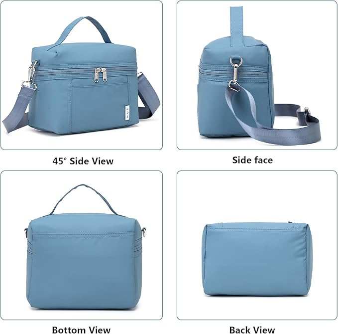 NOL Natural Organic Lifestyle Small Insulated Lunch Bags for Women Cooler Bag Lightweight Nylon Waterproof Lunch Box For Work (Small, Dusty blue)