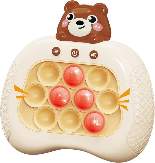 Pop Push Game Toy for Kids, Quick Fast Push Pop Puzzle Handheld Game Light up Fidget Toy 8-12, Bubble Sensory Toys Christmas Birthday Gifts for Kids Ages 3-12 (Cute Grizzly Bear)