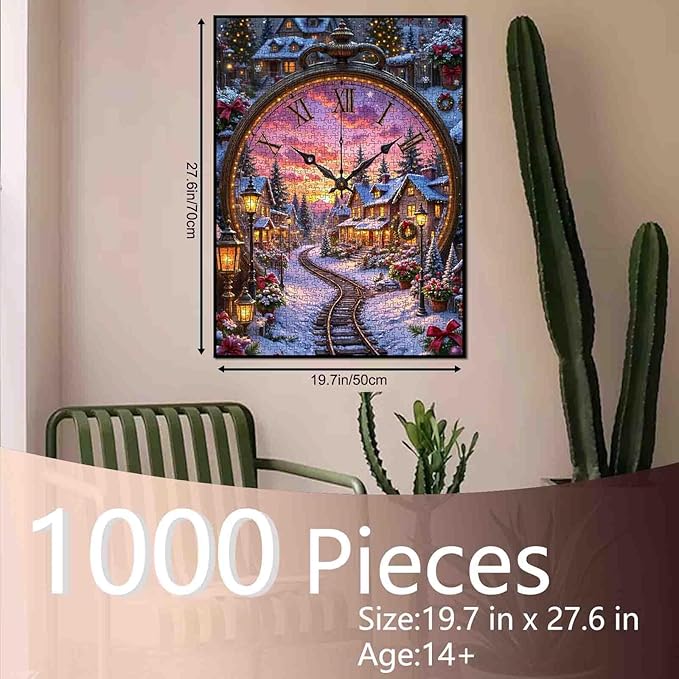 1000 Piece Jigsaw Puzzles for Adults Christmas Eve Painting Jigsaw Puzzle Winter Wonderland Puzzles 20''x27”inch Clock Towers with Xmas Trees DIY Puzzle Art 1000 Pieces Wall Decor Family Challenging