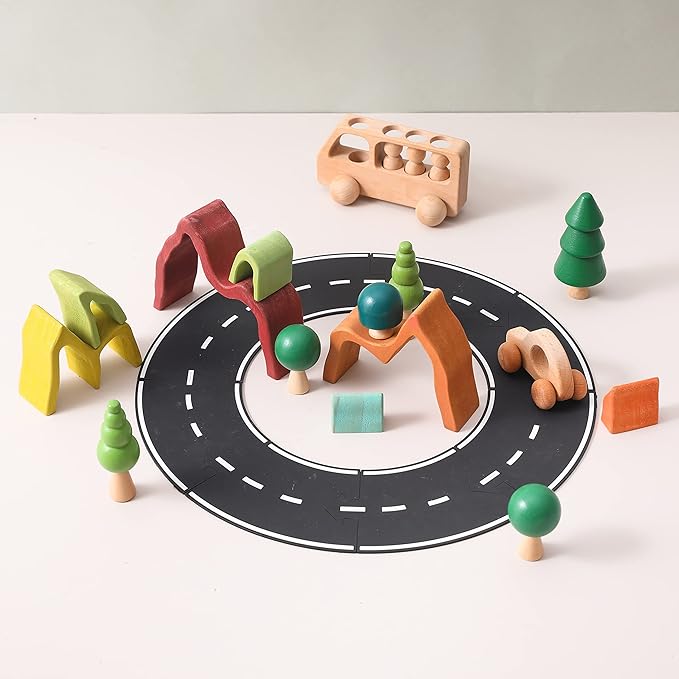 Wooden Rainbow Stacking Toy | House Bulding Block | Montessori Geometry Educational Stacking Game | Learning Educational Toys for Kids Baby Toddler(Volcano)