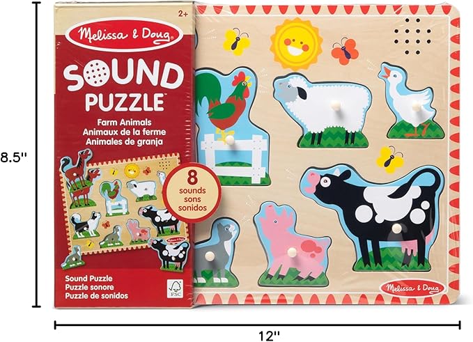 Melissa & Doug Farm Animals Sound Puzzle - Wooden Peg Puzzle with Sound Effects (8 pcs)