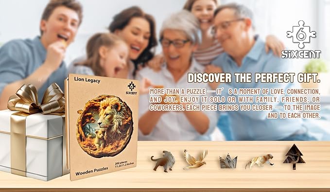 Wooden Jigsaw Puzzle, 200-500 Pieces Unique Shape Animal Puzzle, for Adults & Kids, Birthday Gift Family Game, Decorative Puzzle, Unique Gift (Lion Legacy, 200 PCS)