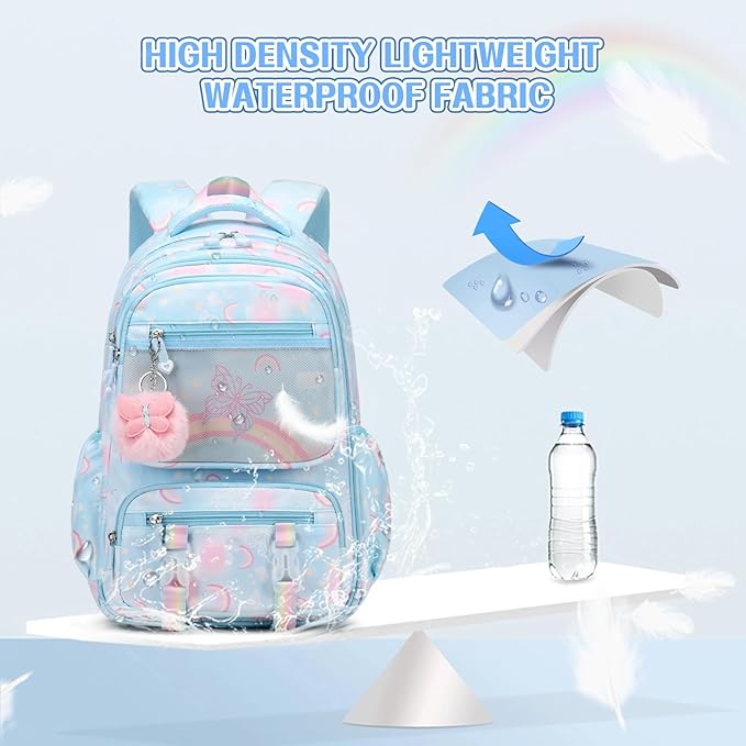Backpack for Girls, Rainbow Butterfly Girls Backpacks with Lunch Bag Pencil Case Set, Kids Backpack Kindergarten Elementary Middle School Book Bag for Teen Girl Children Students