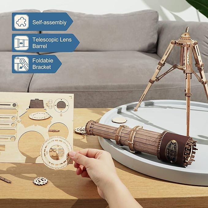 ROKR 3D Wooden Puzzles-Model Building Kits-DIY Kits for Adults-Wooden Monocular Telescope Science Gifts Kits for Adults