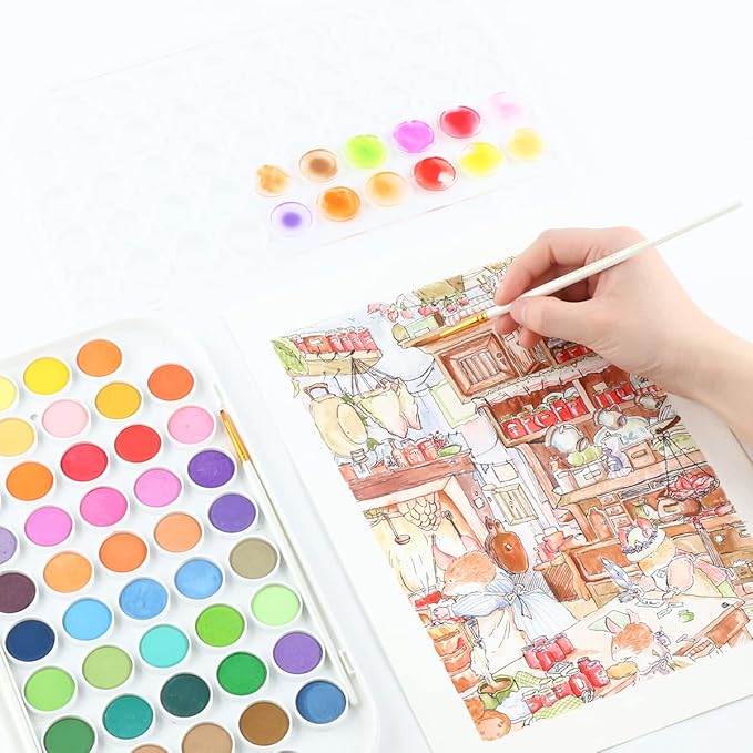 TRANSON 48 Colors Watercolor Paint Set with 4pcs Paint Brushes and 1pcs Water Brush Pen for Adults, Students, Beginners and Artists
