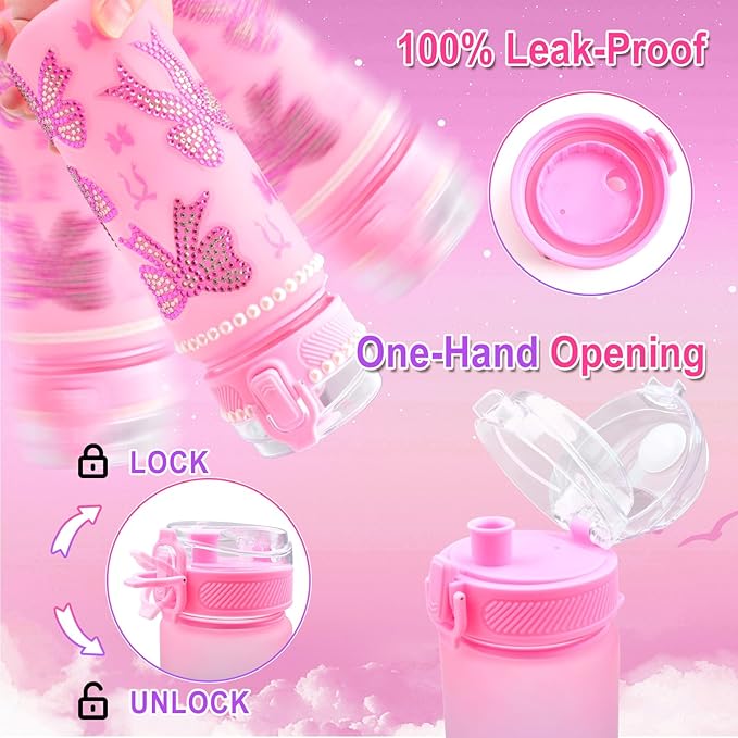 ASIOWELY Decorate Your Own Water Bottle Kits for Girls Age 4-6-8-10, Pink Bow Pattern Diamond Painting Art and Crafts for Boys Age 4-12, Fun Gifts Toys for Kids School Birthday Christmas
