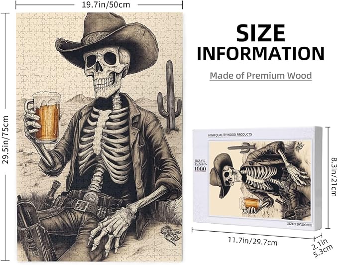 The Skeletons in The Desert Drink Alcohol,1000 Piece Wooden Puzzle for Adults,Unique Artwork for Adults,Brain Training Challenge,Stress Relief Activity,Eco-Friendly Woodens Pieces