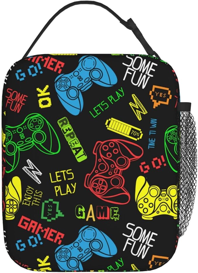 Colorful Video Game Controller Reusable Lunch Box Food Bag Insulated Lunch Bag for Teenage Boys Girls School Beach