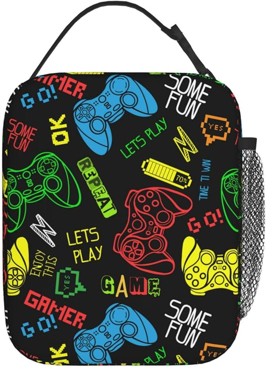 Colorful Video Game Controller Reusable Lunch Box Food Bag Insulated Lunch Bag for Teenage Boys Girls School Beach