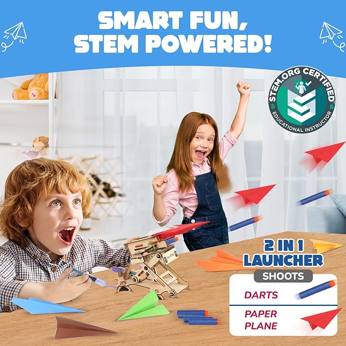 Smartivity 2in1 Hydraulic Airplanes & Darts Launcher STEM Toy for Kids Ages 6-14 Years I Cool Birthday Gifts for Boys & Girls | DIY Science STEM Kit for 6, 8,10,12,14 Years I Engineering Game