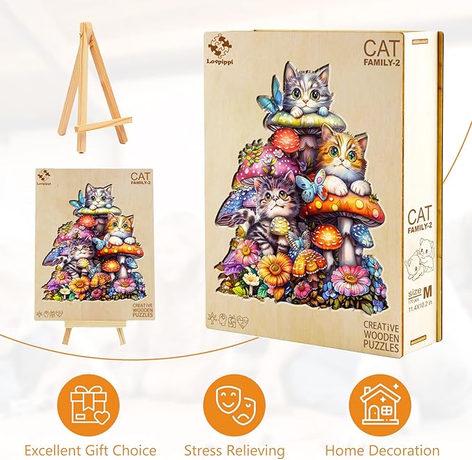 Wooden Puzzles for Adults, Cat Family Wooden Jigsaw Puzzles for Adults Kids, Unique Shaped Wood Puzzles Adult, Creative Birthday Gifts for Friends Family Game(11.4 * 10.2in 170pcs)