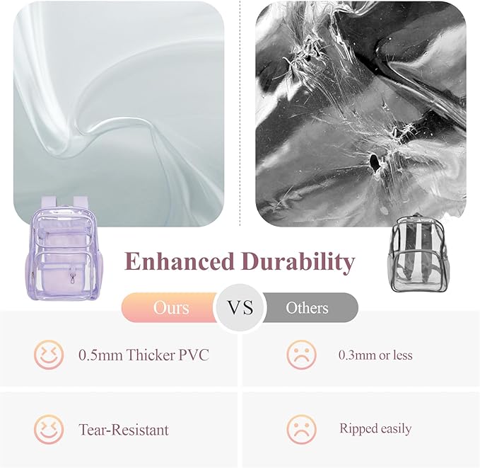 PACKISM Clear Backpack for School - 17 inch Large Heavy Duty Clear Bookbag, See Through PVC Backpacks (for age 12 above)
