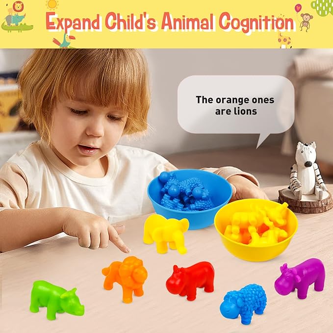 Counting Animals Color Sorting Stacking Matching Games with Rainbow Bowls Montessori Preschool Educational Learning Activities Fine Motor Skills Toys Easter Gift for Toddlers Ages 3+