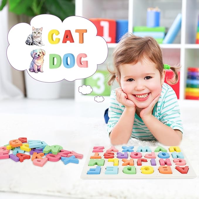 Alphabet Puzzle Wooden Puzzles for Toddlers Alphabet Learning Puzzles Toys with Wood Letters Montessori Wooden ABC Learning Toys for Toddlers 1-5 | Preschool Educational Gift for Kids