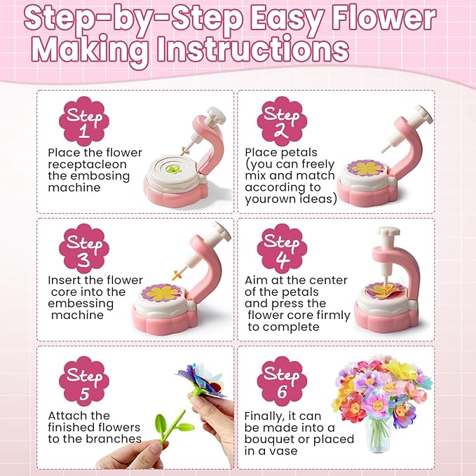 YiYeah Fabric Flower Bouquets Toys, Flower Making Kit, DIY Arts & Crafts Kit for Kids Age 4 5 6 7+, Flowers Market Toy Educational Activity and Birthday Gift Toys Gifts Ideas for Boys Girls