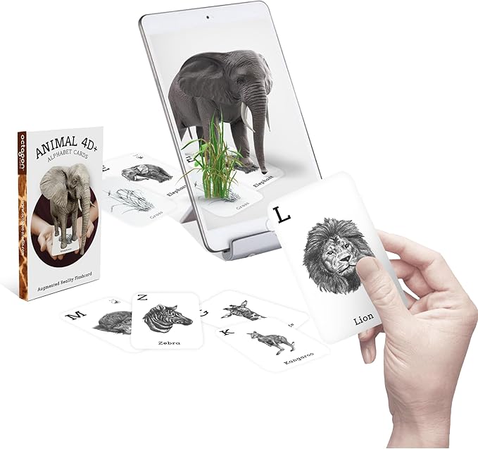 4D+ Augmented Reality Flashcards for Kids – Educational STEM Cards with Free App – Interactive Learning for Ages 4+ (Animal 4D+)