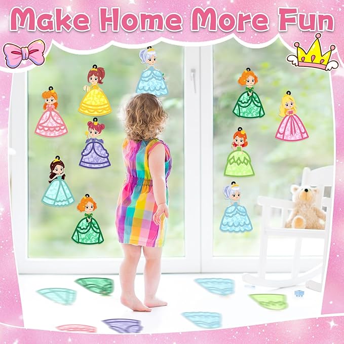 QOUBAI 32 Sets Princess Suncatchers Craft Kit DIY Window Stained Glass Effect Princess Paper Crafts Home School Classroom Decoration Kid Birthday Gift Creative Art Project Activity Game