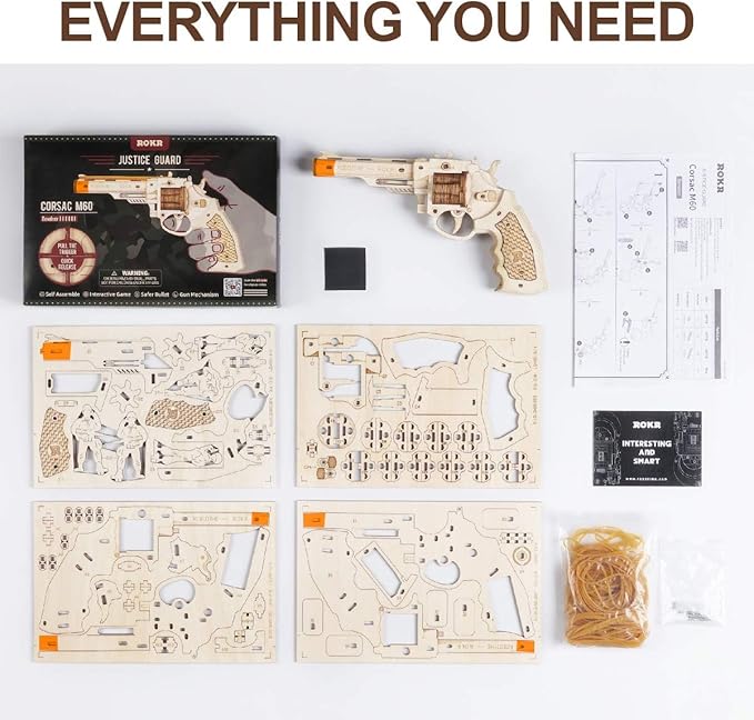 ROKR 3D Wooden Puzzle DIY Building Toys Mechanical Model - Multi-Player Game with Wood Targets &Rubber Bands, Gifts for Adults