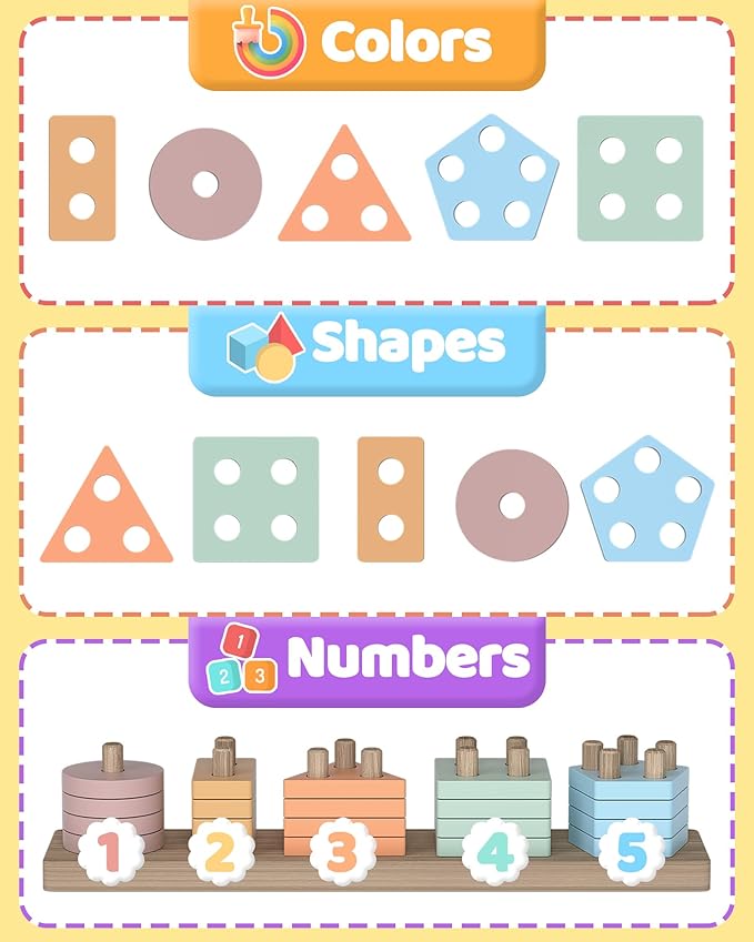 Montessori Toys for 1 2 Year Old Girl Boy, Toddler Toys 1 2 Year Old Girl Boy Birthday Gifts, Education Toddler Puzzles for Wooden Stacking Block Ages 1-3 2-4