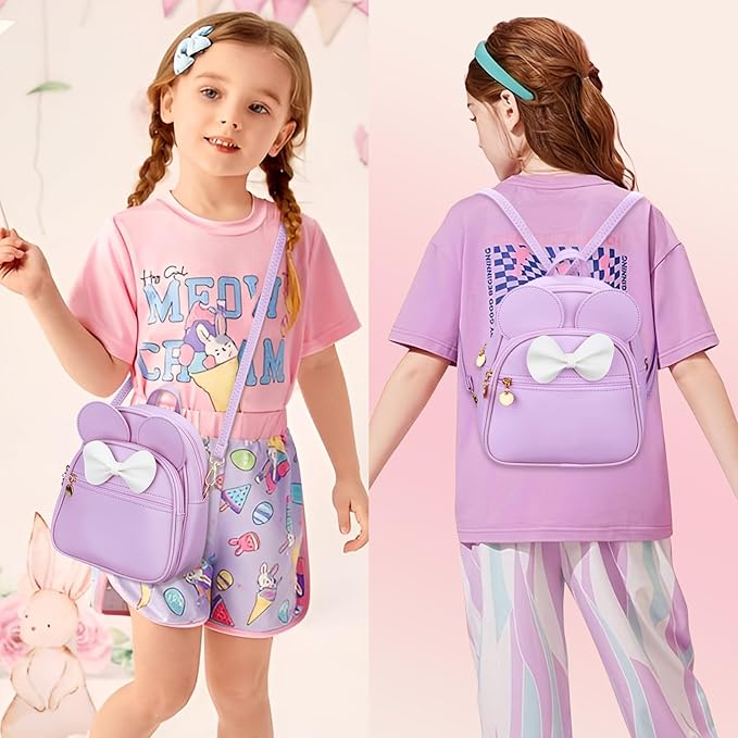 KKXIU Girls Initial Bowknot Cute Mini Backpack for Toddler, Travel Small Girl Backpacks, Personalized Trendy Stuff Gift for Little Girls and Kids(Purple)