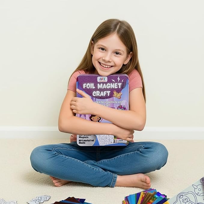 Foil Fun Art Kit for Kids - Reusable Princesses & Unicorns Foil Art for Girls & Boys, DIY Mess-Free Girls Craft Kit w/Magnets, Ideal Travel Toy & in Car Activities for Kids Ages 4 5 6 7 8 9 10 11 12