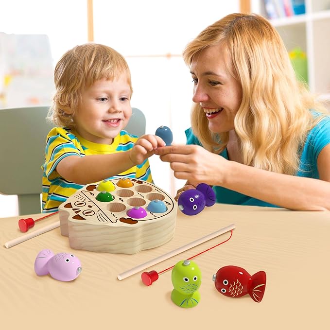 Wooden Magnetic Fishing Game for Toddlers 1-3, Montessori Sensory Busy Board Fine Motor Skills Toys for 1 2 3 Years Old Boys Girls