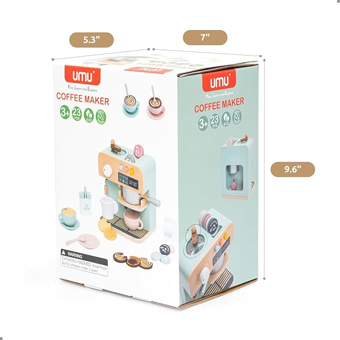 UMU® Wooden Toy Coffee Maker for Kids – Pretend Play Kitchen Accessory for Toddlers – Role Play Espresso Machine Set – Montessori Toy for Ages 3 4 5 6