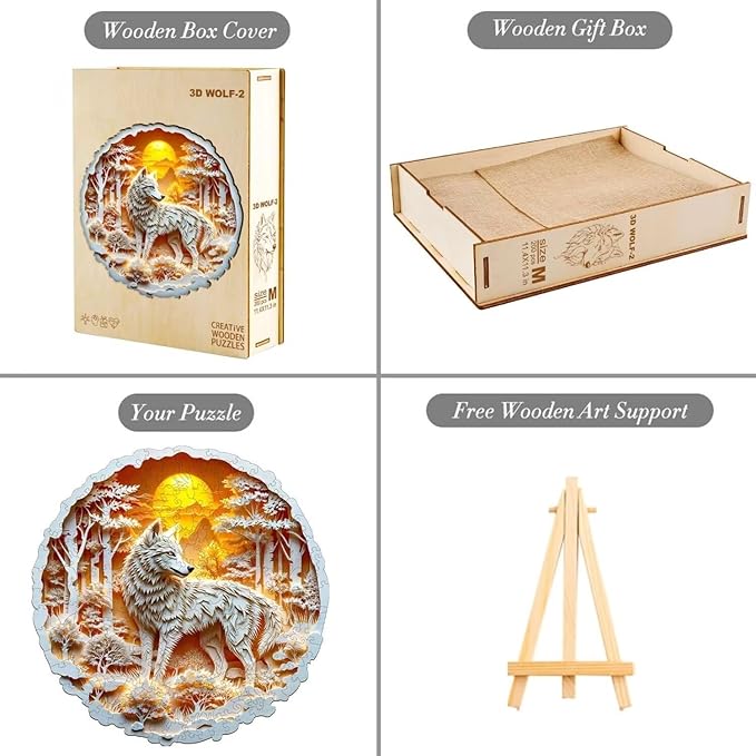 Wooden Puzzles for Adults, 3D Wolf Wooden Puzzles 100 Pieces, Unique Animal Shaped Wood Challenging Jigsaw Puzzles Gifts for Adults, 8.5x8.5in