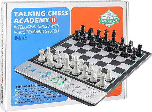 Advanced Electronic Chess Board, Smart Computer Chess Set, AI Voice Coach Learning for Kids, ELO 2200+ for Improving Players, Magnetic Large Pieces & Board Perfect for Adults, LCD Display(Silver)