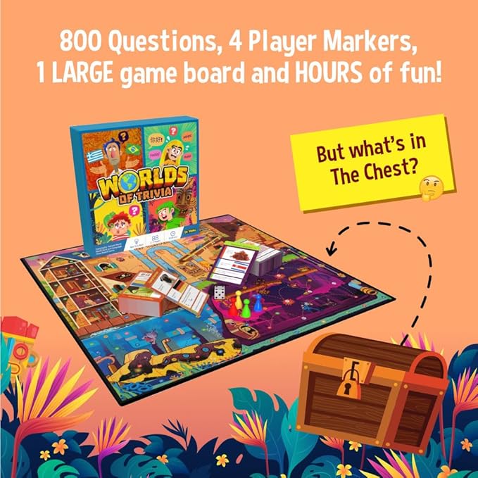 Worlds of Trivia Family Board Game - Educational Quiz with Balanced Questions - 2 to 4 Adult, Kid & Teen Players - Fun Facts & General Knowledge Brain Games