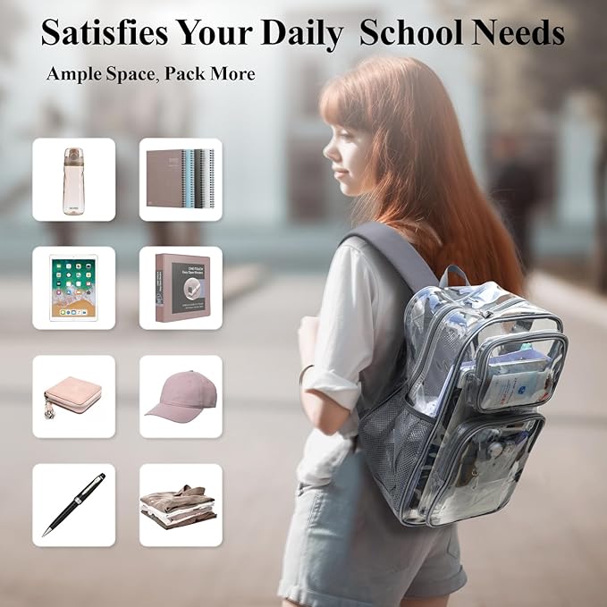 PACKISM Clear Backpack for School - 17 inch Large Heavy Duty Clear Bookbag, See Through PVC Backpacks (for age 12 above)