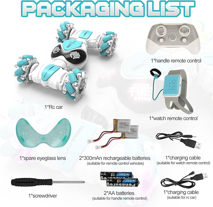 Gesture Sensing Rc Stunt Car Toys for Boy Age 8-13,Hand Remote Control Cars,Coolest Christmas Birthday Present Ideas for Boys Girls Kids Teens Age 8 9 10 11 12 13+ Year,Racing Drift Car (White)