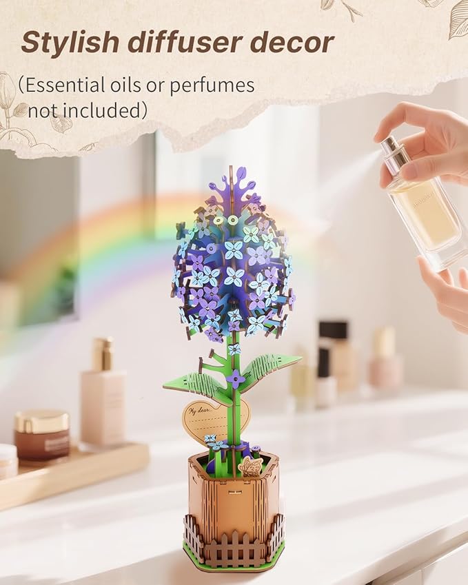 Welsky 3D Lilac Wooden Puzzles for Adults, DIY Wooden Flower Craft Kit, Artificial Flowers Model Kit to Assemble for Adults.(3.25 * 2.9 * 9.48 in 168PCS)