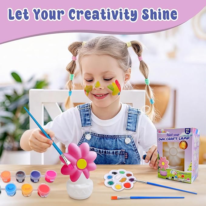ASIOWELY Paint Your Own 8-Petal Flower Lamp Kits,Arts and Crafts Supplies for Kids Toys Ages 4-6-8,DIY Art Night Light Painting for Girls Ages 5-10,Birthday Gifts for 3-12+ Year Old Toddler Teen Adult