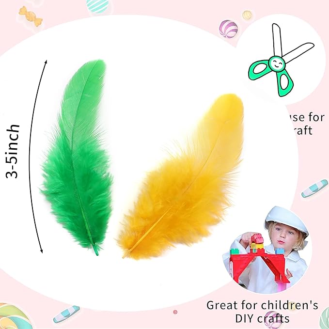 Soarer 300pcs Mardi Gras Feathers for Crafts - 3-5inch Feathers Bulk for Wedding Home Party, Dream Catcher Supplies and DIY Crafts(Mardi Gras)