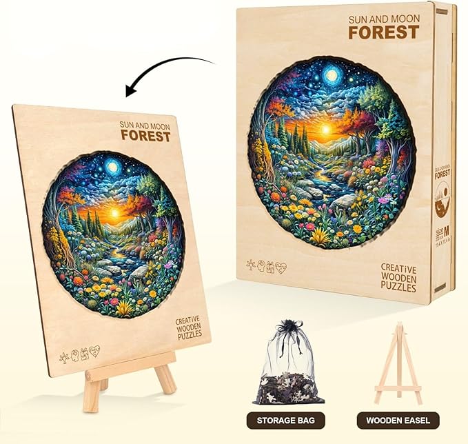 Sun Moon Forest Puzzles Adults Gifts Wooden 100 Pieces 8.5 * 8.5in