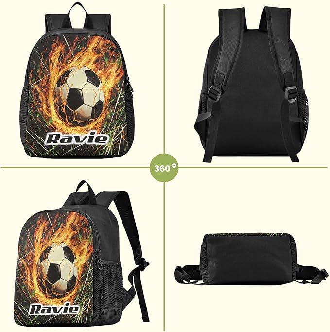 Soccer Ball Fire Toddler Backpack for Boys Girls 3-6 Small Preschool Backpacks for Kids Elementary Mini Bookbag for Preschool for Travel