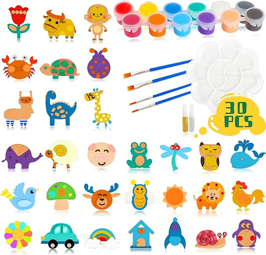 Glintoper 30 Wooden Magnet Painting Craft Kit, Paint Your Own Easter Art and Craft Supplies, Basket Stuffers Party Favors for Boys Girls, Classroom Prize Goodie Bag Gifts