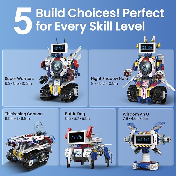 5-in-1 STEM Robot Building Kit for Kids Ages 8-16, Remote & App Controlled, Rechargeable Engineering Learning DIY Coding Toy, Educational Building Blocks Gift for Girls & Boys (603 PCS)