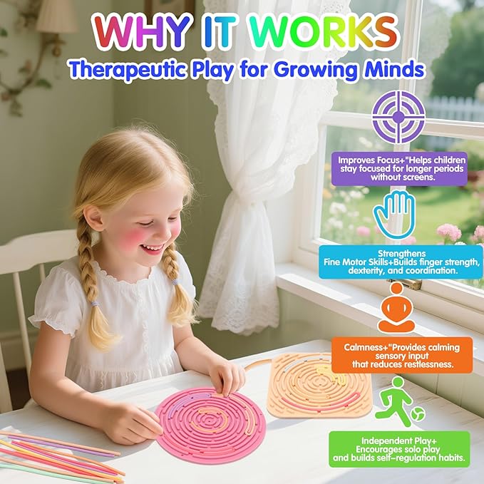 2-Pack Sensory Activity Board for Kids, Double-Sided Fidget Toy with 20 Silicone Strips(Color in ramdon), Montessori-Inspired Fine Motor Skill Toy for Autism, ADHD, Anxiety Relief, Ages 3+