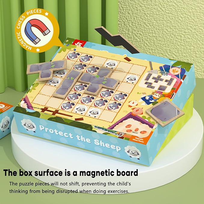 Protect the Sheep Logic puzzle Game-Engaging STEM Toys for Kids 3-12|60 sets of question card challenges|Brain Teaser puzzles kids Game|Enhances Reasoning & Planning Skills|Travel Game & Birthday Gift