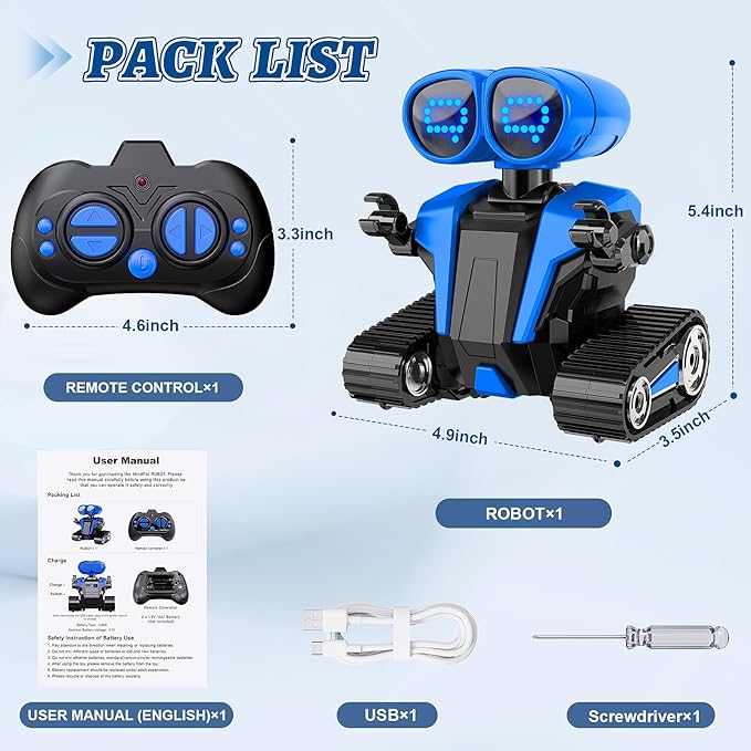 Robot Toys for Boys Girls with Auto-Demonstration Robots for Kids Remote Control Kids Robot Rechargeable with LED Eyes Smart Robot Age 3 Years and Up - Blue
