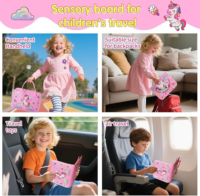 Busy Board-Montessori Toys for Toddlers,Sensory Toys for Girls,Learning Education Travel Toys for Toddlers,Activity Board Busy Book for Kids Birthday Gift (Pink)