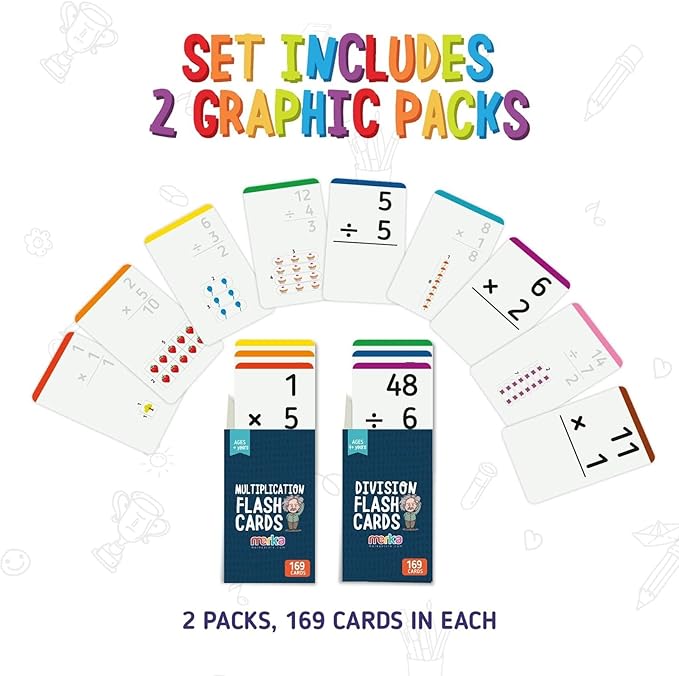 Merka Math Flash Cards - 338 Total Division & Multiplication Flash Cards for 3rd Grade